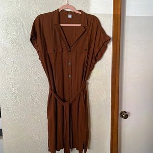 Old navy, size L, burnt brown canvas shirt dress